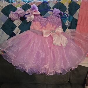 Jennifer Wu Pageant Party Dress Lavender & Pink Tulle with Hair Bow